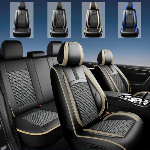 Image of Fit CX-30 Car Seat Covers for Mazda CX-30 2020-2024 2025 2026-Upgraded Premium Waterproof & Breathable Leather, Airbag Compatible, All-Weather Seat Cushion Protector,Full Set,Beige