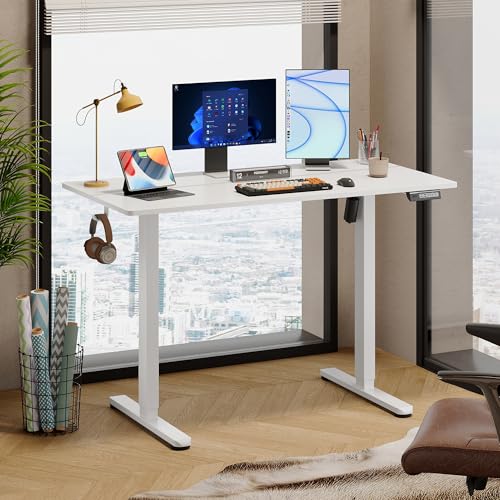 DEVAISE 48 Inch Electric Standing Desk, 3 Adjustable Height Stand up Desk for Home Office, Ergonomic Sit to Stand Desk with LED Touchscreen,Headphone Hook, 3 Memory Preset Computer Desk (White)