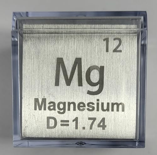 Image of 1.5 inch 38.1mm Magnesium Metal Cube Mg up to 99.9% Pure Periodic Table Element Engraved Density Collection Science Education Display Block Cube + Acrylic Case Box - 1PC