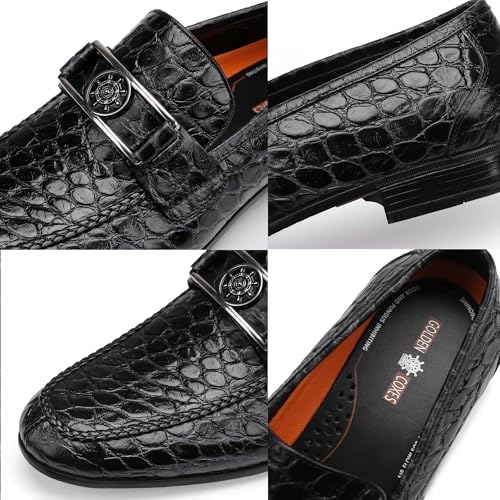 GOLDEN COXES FAMILY Classic Dress Loafers for Men, Fashion Alligator Printed Buckle Dress Shoes Business Party Dress Wedding Slip on Loafer for Mens, Black, 9.5 — view 2