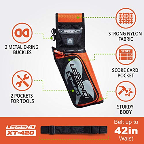 Legend Xt420 - Archery Quiver For Arrows - Archery Hip Quiver With Belt, Fits 3 Arrow Tube Holder - Storage Pockets For Archery Accessories, Tools, Score Card - Premium Nylon Material - 5.25"X1.5"X16" #TOP1