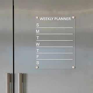 Magnetic Weekly Calendar for Fridge 8"x10" Dry Erase Board for Refrigerator Magnetic Whiteboard Magnetic Menu for Refrigerator Magnetic Meal Planner Acrylic Dry Erase Board (Clear)