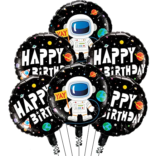 Image of Happy Birthday Round Foil Balloons Space Theme Print Pack Of 6,Multi