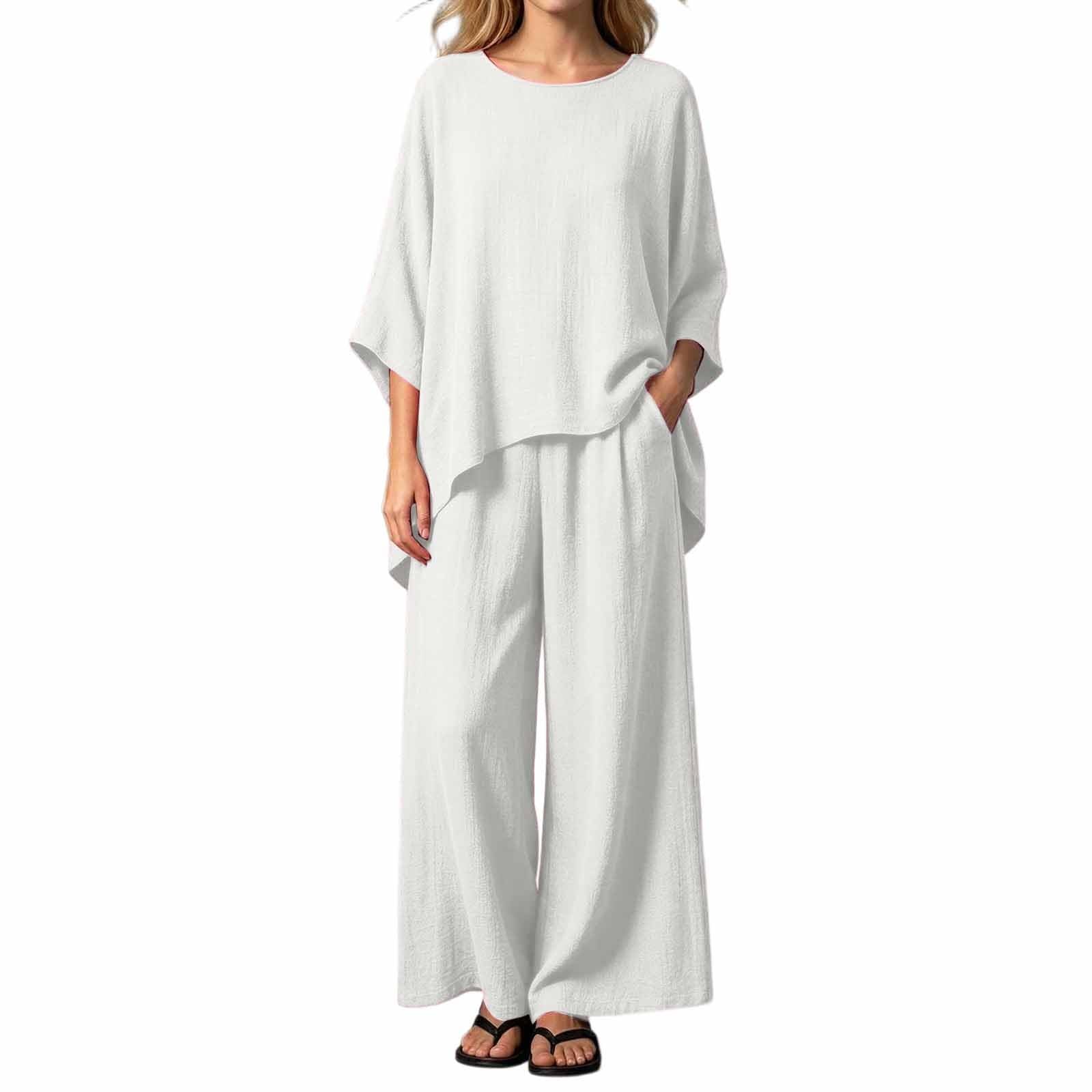 Completo Donna Elegante Cerimonia - Abbigliamento Estivo Donna Completo Estivo Casual Composto da Pantaloni a Gamba Larga vestibilità Comoda E Ampia E Top Traspirante Due Pezzi