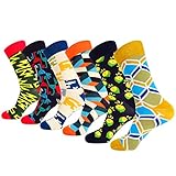 WEILAI 6 Pack Mens Hit Color Geometry High Cotton Print Pattern Luxury Funky Design Crew Dress Socks (Color 10)
