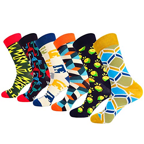 WEILAI Men's Cool Colorful Funny Novelty Crazy Combed Cotton Casual Dress Crew Socks Pack (Color 5)