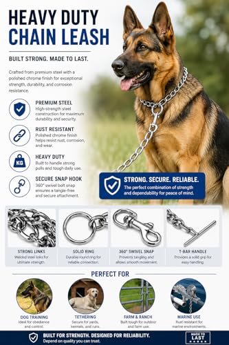 Image of RvPaws 60 Inch Stainless Steel Heavy Duty Long Leash Chain for All Breed Dogs | Silver - 6 MM XX-Large Chain