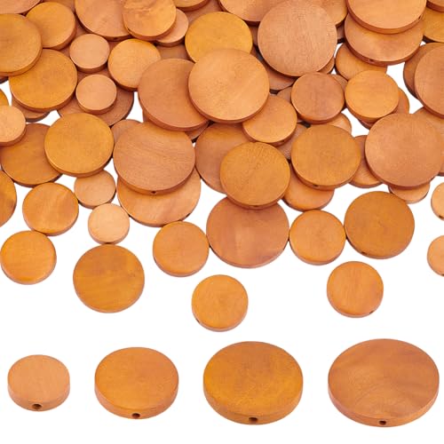 PH PandaHall 120pcs Flat Round Wood Beads 4 Sizes Wood Coin Beads Wood Spacer Beads Craft Wooden Beads Small Wood Disc for Jewelry Necklace Bracelet Craft Making HomeMacrame