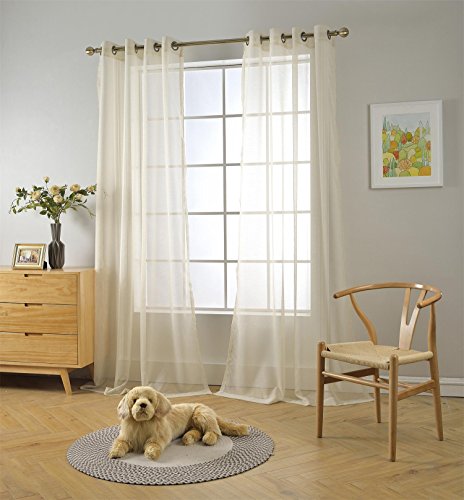 Miuco 2 Panels Grommet Textured Solid Sheer Curtains 84 Inches Long For Bedroom (2 X 54 Wide X 84" Long) Beige #TOP7