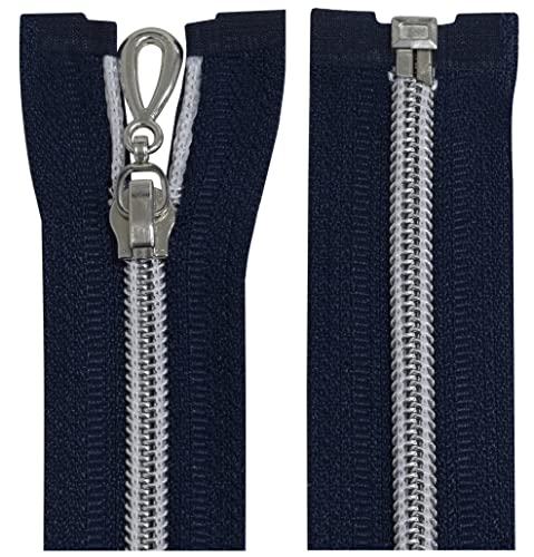 Aerzetix - C64105 - Set di 2 Cerniere Lampo a Spirale N°5 80cm separabile autobloccante - Rete in Nylon Argento - tiretto cursore in Metallo - Colore Blu Scuro - merceria