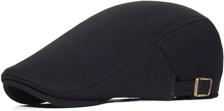 VIDI Cotton Adjustable Newsboy Hat Men's and Women's Casual Beret Flat Ivy Soft Solid Color Unisex Black Gray