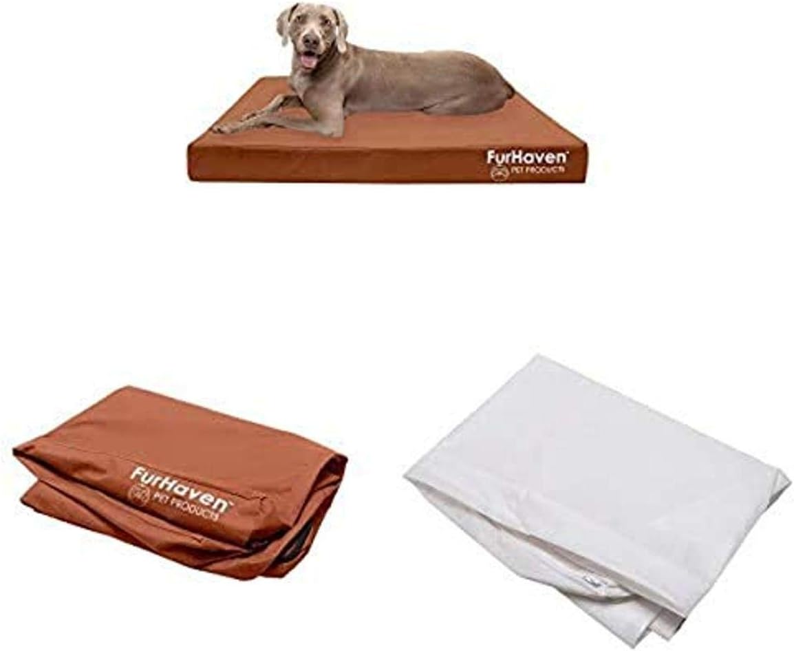 Furhaven Pet Bundle Jumbo Plus Chestnut Cooling Gel Memory Foam Water-Resistant Indoor Outdoor Logo Print Mattress, Extra Dog Bed Cover, & Water-Resistant Mattress Liner for Dogs & Cats : Pet Supplies