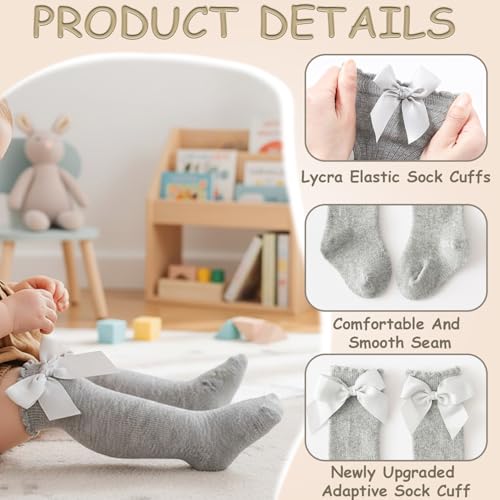 Image of SYGA Baby Long Socks Cotton, Over The Knee, No Tightness, High-Top, Bow Pattern