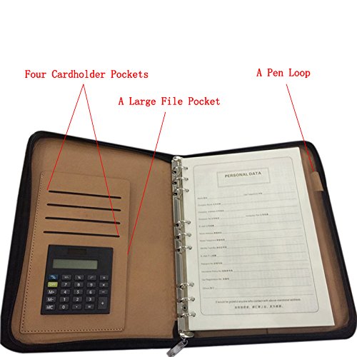 ZZ Lighting Executive Zippered Professional Business Planner Zipper 6-Ring Binder Organizer Packet Portfolio with Filler Paper Calculator Card Bag（A5 Yellow） - Thumbnail 3