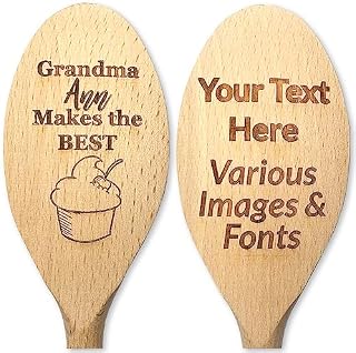 Custom Create Your Own Personalised Engraved Wooden Cooking Spoon, Choose from 100 Images to ENGRAVE, 30cm Novelty Gift Laser Engraved Birthday