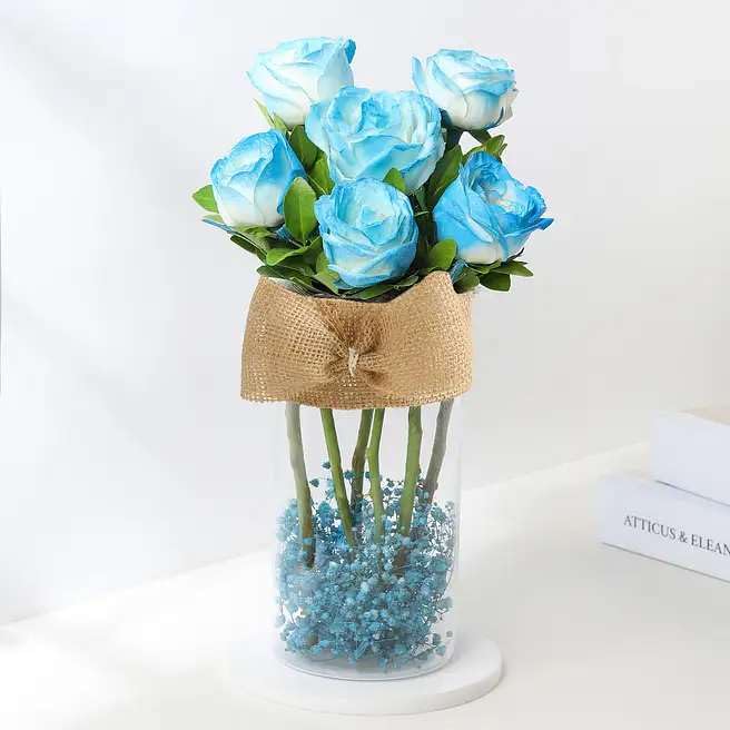 FNP|Blue Sky Rose Bouquet | Decorative Blue Roses Flower Arrangement for Home Décor, Gifts & Father's Day Occasoion-image-34