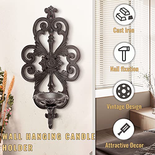 Sungmor Cast Iron Wall Hanging Sconce Tealight Pillar Candlesticks Holder - Vintage Vine Design Home Candle Display Holder - Handmade Art Candle Stand Decor For Indoor Outdoor #TOP3