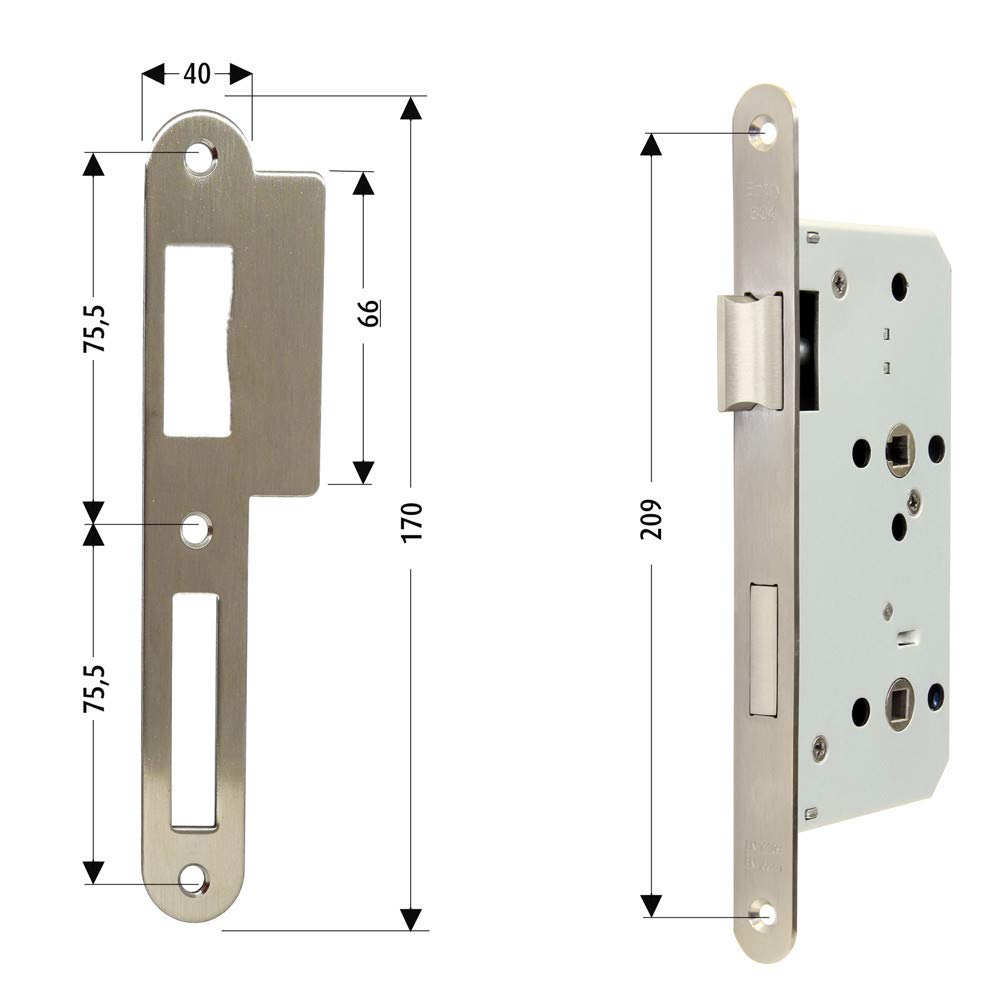 FELGNER Einsteckschloss für Bad & WC | ideales Schloss für Badezimmer-Türen | WC-Türschloss Badtürschloss Schlosskasten mit Dornmaß 55mm und Entfernung 72mm | Din links und rechts - Nuss 8mm