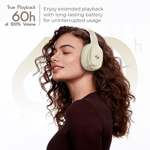 Image of Zebronics Thunder Pro (2026 Upgrade) Wireless Headphones, BT v6.0, Up to 60h Playback, Dual Pairing, 40mm Drivers, ENC, Gaming Mode, Deep Bass, AUX & microSD, Rapid Charging (Beige)