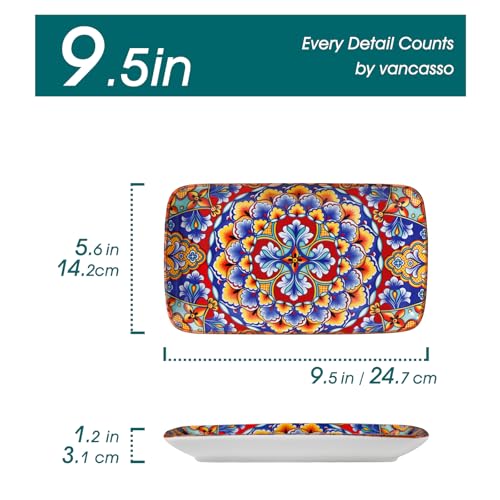 vancasso SIMI Serving Platter, 9.5 in Small Serving Dishes, Porcelain Rectangle Serving Plates Set of 6, Dishwasher and Microwave Safe, Sushi Platters for Party
