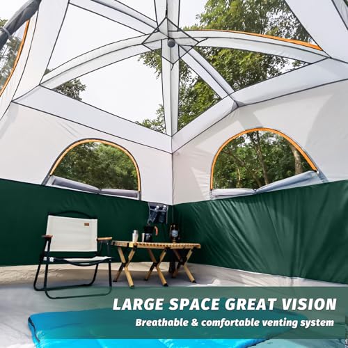 Image of UNP 6 Person Tents for Camping Waterproof Family Cabin Tent with Rainfly | Easy Setup Windproof Double Layer Camping Tent with 1 Mesh Door & 5 Large Mesh Windows 10'X9'X78in(H)
