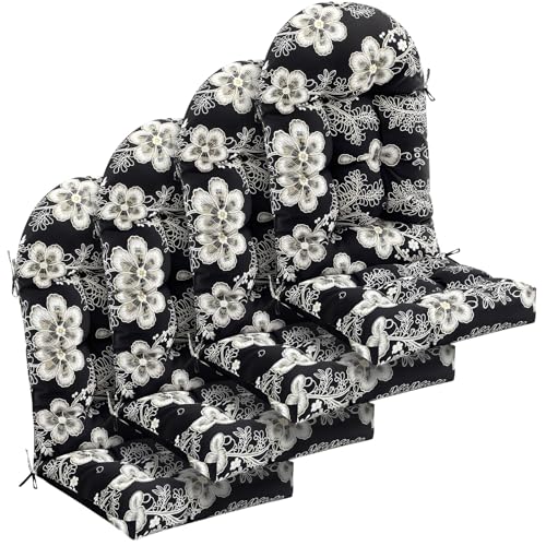 Image of Geelin 4 Pcs Outdoor Patio Chair Cushion Thick High Back Adirondack Chair Cushion Tufted Weather & Fade Resistant Anti-Slip Outside Rocking Chairs Pads with Ties 44 x 19 x 4 Inch (Onyx Ivory Bloom)