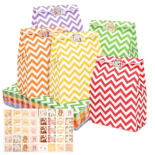 PHOGARY 40 bolsas de papel coloridas, bolsas de regalo de cumpleaños infantiles con 40 pegatinas, bolsas de papel para regalo, regalos de cumpleaños infantiles, regalos, bodas, fiestas