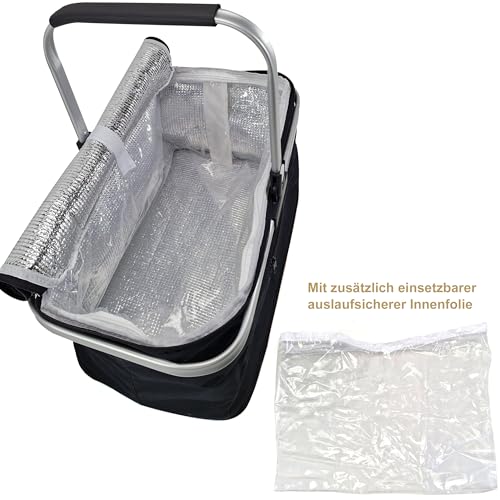 24L Einkaufskorb Groß Isolierkorb Kühlkorb Kühltasche Picknickkorb Thermotasche Kühltasche Thermo Tasche Kühlbox Einkaufskörbe (Schwarz)