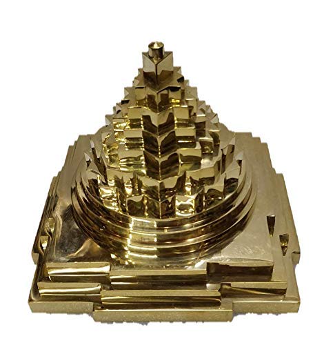 Sculpture Meru Shree Yantra en laiton doré à la finition miroir