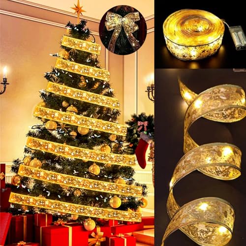 Octonyluck Fita de árvore de Natal luzes, luzes de fadas de fita, 5 m 50 LED luzes LED de Natal, luzes de Natal exterior, para candeeiro decorativo de árvore de Natal, festa, embalagens de presente