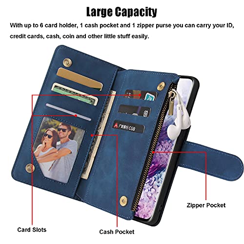 Étui Google Pixel 9a avec 6 porte-cartes et grande poche zippée bleu - 2