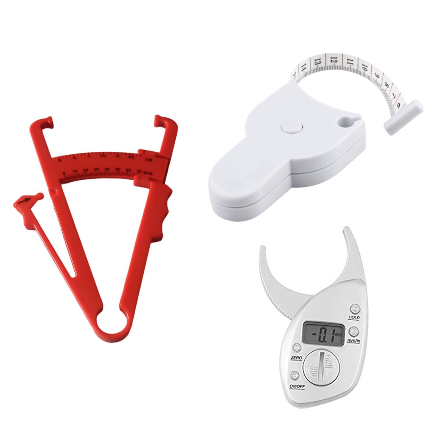 Digital Body Fat Caliper (Silver) Body Fat Analyzer (Red) Body Fat Girth Measurment Tape (White) Pack of 3-image-36