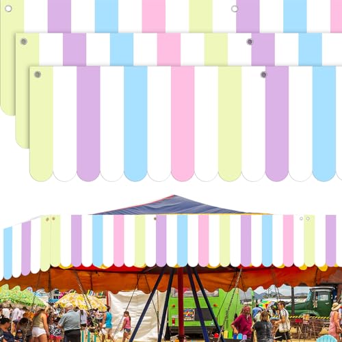 Image of Preboun 3 Pcs Carnival Awning Decorations Tent Circus Hanging Decorations Carnival Banner Concession Stand Sign Canopy Awning for Pirate Summer Party, 9.84''x78.74'' (Warm Color)