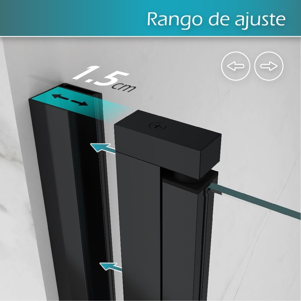 Puerta de Ducha Lara | Apertura Abatible, Cristal Seguridad 6mm, Negro Mate, Varias Medidas (negro mate, 74-77 | 195 cm)