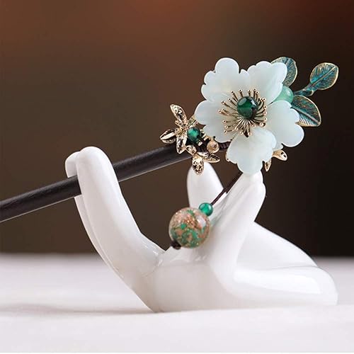 Miniatura 5 de Top Coser Palillos de pelo para las mujeres ramas flor pelo pines para el pelo elegante bollos decoración verde