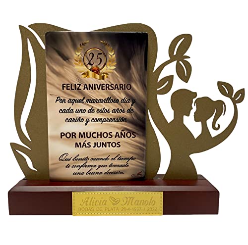 RegalosDeBodaOnline Regalo Bodas de Plata Original Personalizado Figura de Metal con dedicatoria 25 Aniversario de Boda