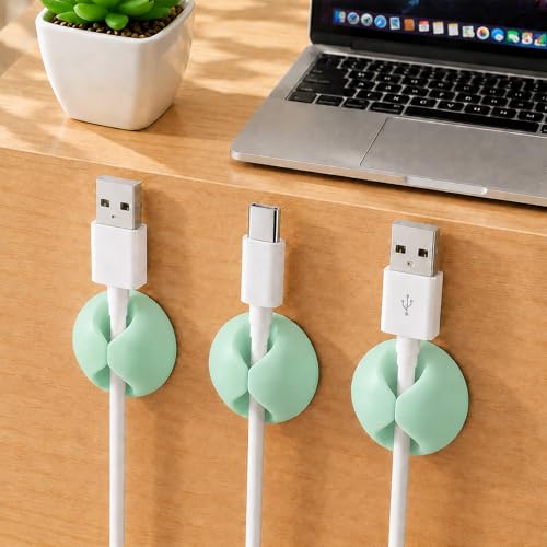 Cable Clips Cord Holder, 3PCS Adhesive Cable Organizer for Wire Management, Charging Cable Clips for Desk, Nightstand, Home Office and Car, Green