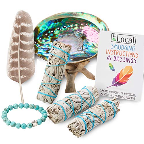 JL Local 3 White Sage Smudge Sticks Smudge Kit | Abalone Shell, St