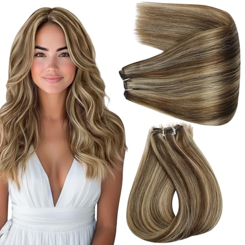 Image of Full Shine 22 Inch Weft Hair Extensions 130G Medium Brown Honey Blonde Mix