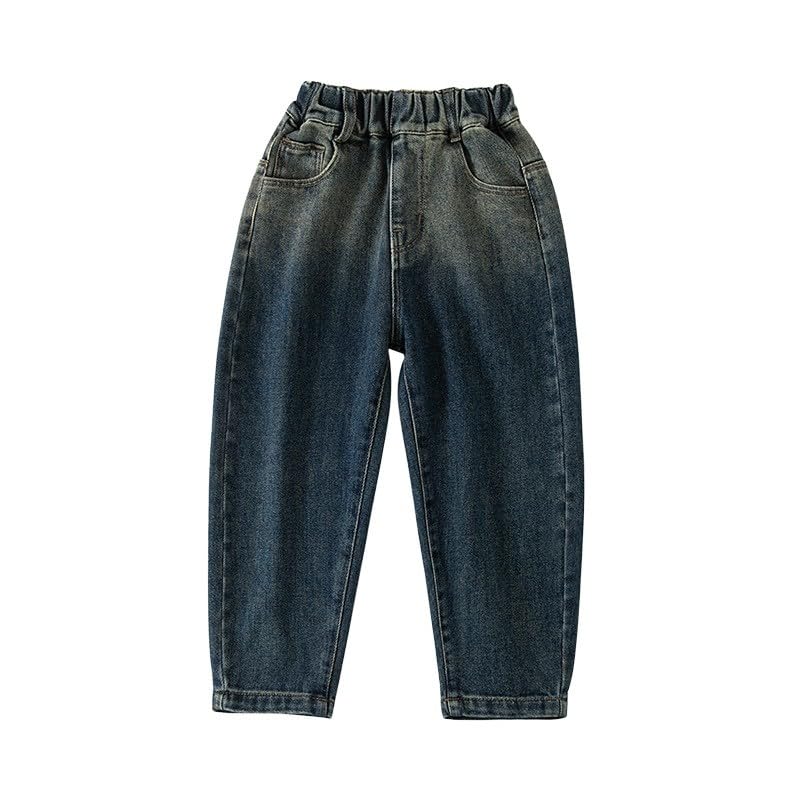 Boys Baggy Straight Jeans Floor Length Loose Elastic Waist Denim Pants Kids Fall Washed Wide Leg Casual Trouses2