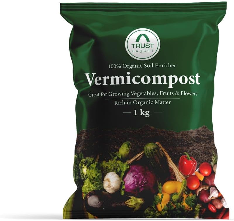 Trustbasket Vermicompost – 1 kg | 100% Organic Soil Enricher | compost for plants home garden | organic plant boost for Vegetables, Fruits & Flowers