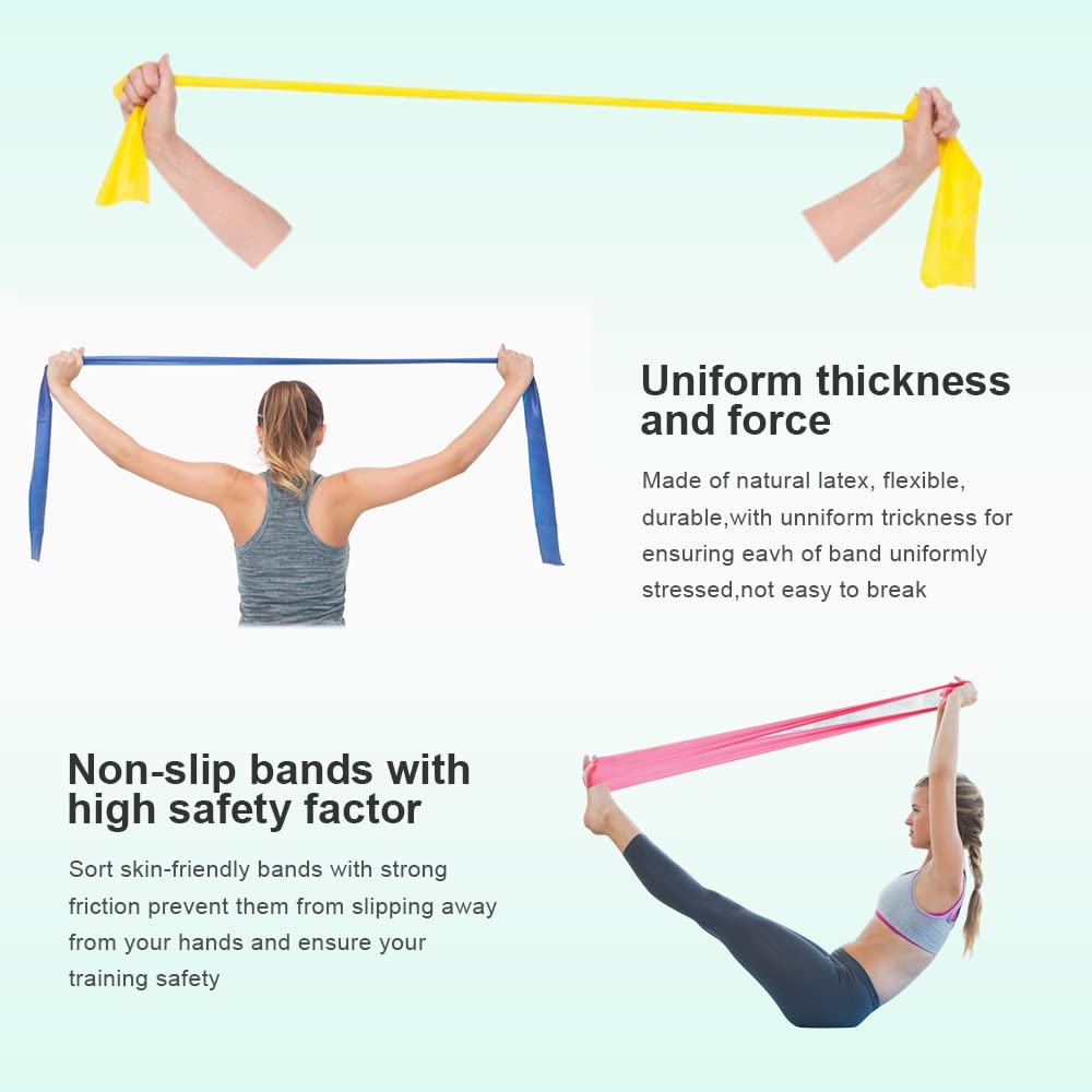 Taśmy do fitnessu, zestaw 5 taśm gimnastycznych, do treningu siłowego, z naturalnej gumy, taśmy oporowe z 5 stopniami, taśmy treningowe do ćwiczeń ramion i nóg, do jogi, pilatesu