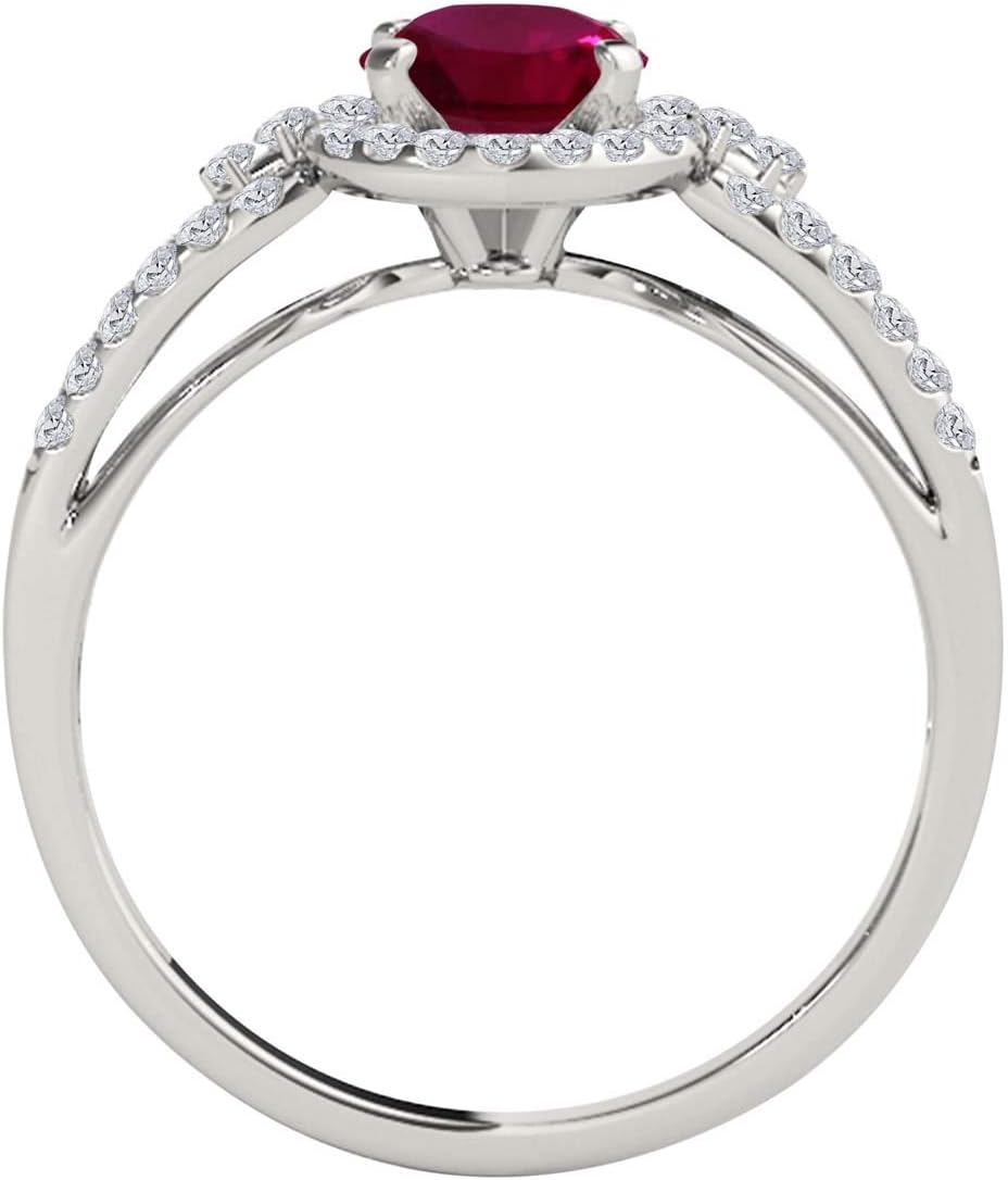 Mauli Jewels 1.15 Carat Halo Created Ruby And Diamond Engagement Ring 4 Prong-Setting 14k White Gold