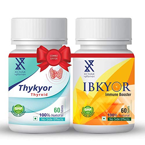 Xovak Pharma | 100% Natural & Organic Tablets For Thyroid Support Supplement, Hypothyroid, Hyperthyroid (60 Tablets) + Immunity Booster & Herbal Vitamins (60 Tablets) Combo Pack Xovak Pharma | 100% Natural & Organic Tablets For Thyroid Support Supplement, Hypothyroid, Hyperthyroid (60 Tablets) + Immunity Booster & Herbal Vitamins (60 Tablets) Combo Pack