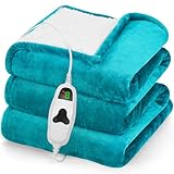 greenoak Heated Blanket Electric Throw 50'X60', Heating Blanket with 10 Heat Levels 8 Hours Auto-Off,Fleece Soft Christmas Blanket, Gifts for Grandma Seniors Mom, Lake Blue