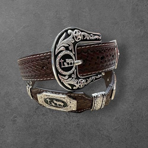 Leather Western Belts For Men Cowboy Praying at Cross Concho High End Tooled Rodeo Mens Belt Hand Crafted2