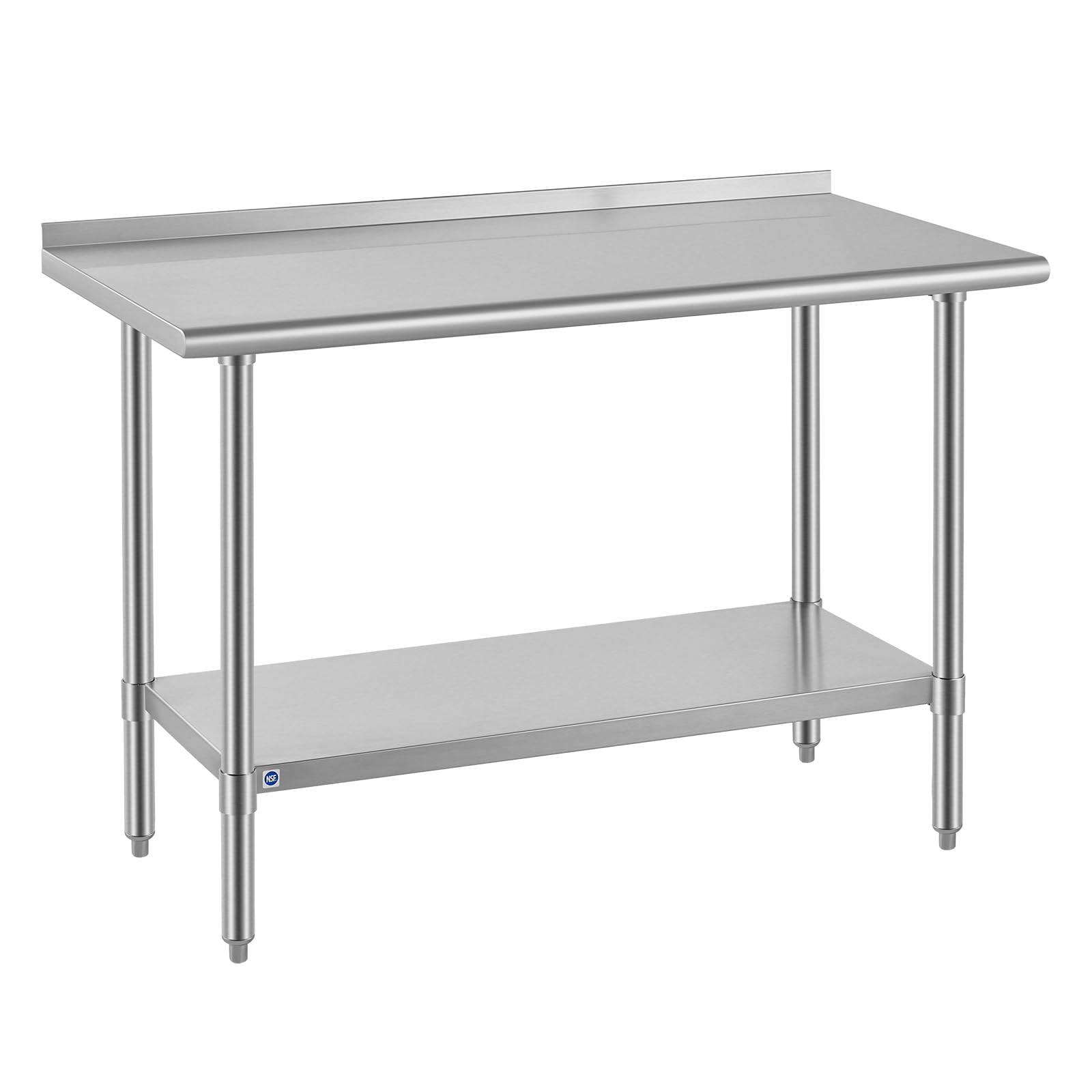 ROCKPOINT All Stainless Steel Perp Table with Backsplash 24x48 Inch, Commercial Heavy Duty Table with Stainless Legs &amp; Adjustable Undershelf, 830 lb Capacity for Restaurant,Home and Outdoor Kitchens