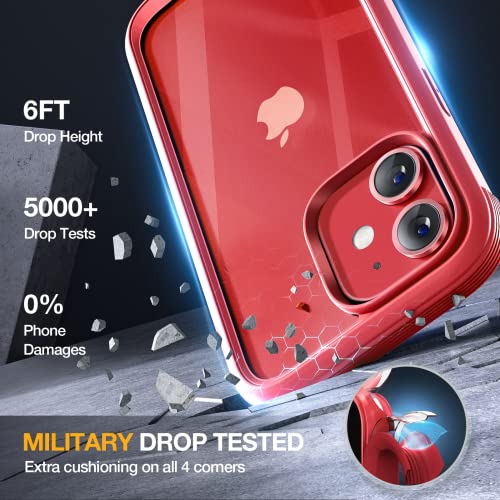 Image of Miracase Glass Series for iPhone 12 /12 Pro Case 6.1 inch, Upgraded Full-Body Rugged Phone Bumper Case Cover with Built-in 9H Tempered Glass Screen Protector and Camera Protector, Red
