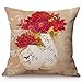 QIANGST Funda de cojín Elegante de Flores nórdicas de Estilo Vintage Funda de cojín de Flores y florero Retro Retro Funda de Almohada de Lino Beige Funda de Almohada de Lino Beige 45x45cm B
