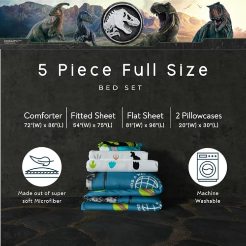 Image of Jurassic World Rebirth Kids Bedding Super Soft Cozy Microfiber Comforter and Sheet Set, 5 Piece Full Size, (Officially Licensed Product) By Franco